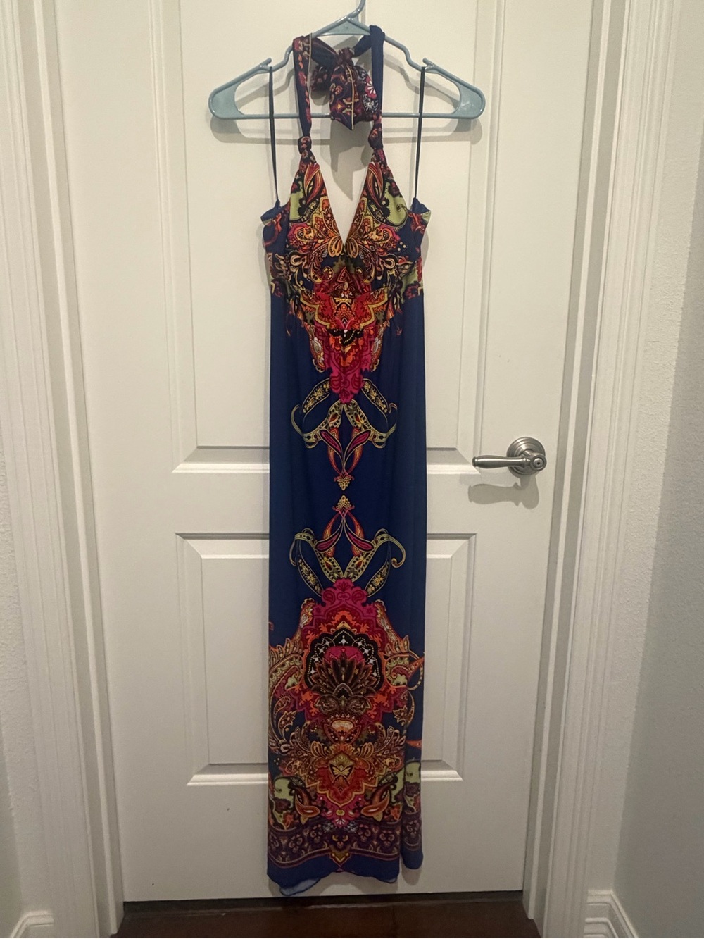 Valerie Bertinelli Navy Dress with Multicolor Paisley Print